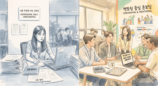 첫 3개월이 이직을 결정합니다 — 온보딩, 그냥 서류 처리로 끝내고 계신가요?